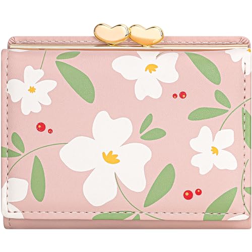 YINHEXI Women’s Wallet, Cute Small Tri-fold with RFID Blocking Wallet for Women and Girls, Floral Small Wallets Woman (Baby Pink)