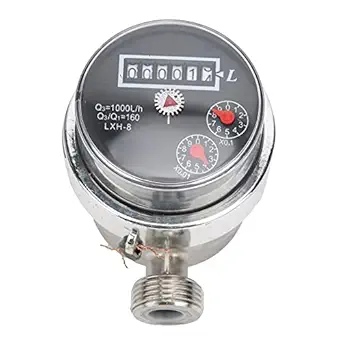Denash Water Flow Meter, Waterproof Highly Sensitive Accurate Water Meter Stainless Steel Remote Water for Home