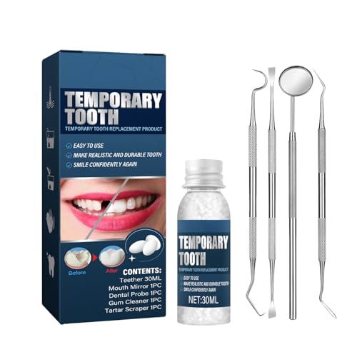 Zahnersatzset-Provisorische Zahnfüllung Reparatur Kit-mit 4 professionellen Zahnsteinentferner & Zahnspiegel Werkzeugen-für die temporäre Wiederherstellung von fehlenden & gebrochenen Zähnen