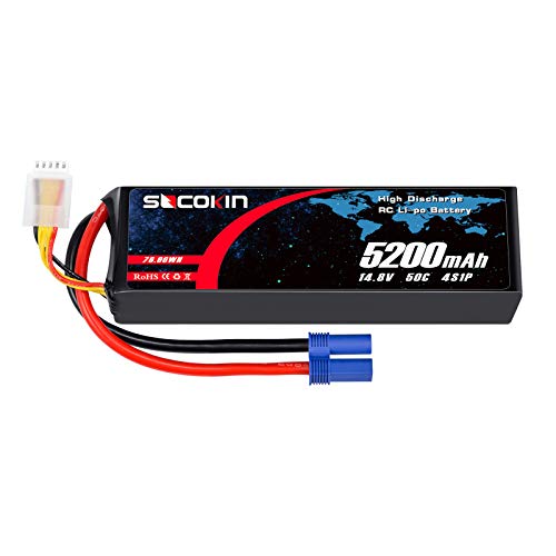 Socokin 14.8V 4S Lipo Battery 5200mAh 50C with EC5 Plug Soft Case RC Batteries for RC Car Boat RC Helicopter Airplane