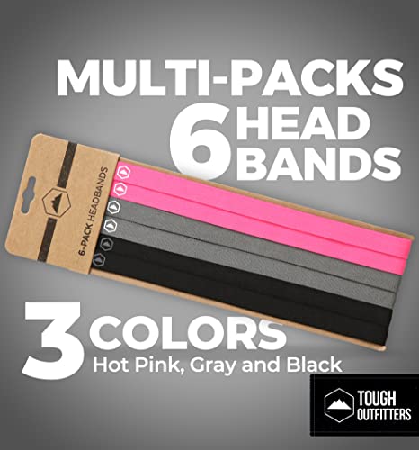 Elastic Thin Sports Headbands - Athletic Non Slip Skinny Headbands For Women Men Boys Girls Kids- 6-Pack Silicone Grip Hairband Mini Sweat Band, Great For Workouts (2 Black / 2 Gray / 2 Hot Pink) #TOP6