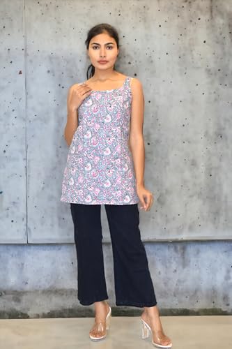 Image of JAIPUR HAND BLOCK Sleeveless Broad Neck Kurti Top S22SF