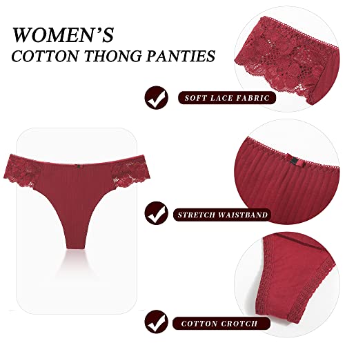 LEVAO G String Thongs for Women Cotton Panties Sexy Lace T-back Comfy Underwear Multipack S-XL3