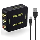 RCA to HDMI, AV to HDMI 1080P Converter , Golden Port Video Converter Composite CVBS Audio Video Adapter for PS2 Wii Xbox VHS VCR Camera DVD Players, Wii, Wii U, Support PAL/NTSC with USB Charge Cable