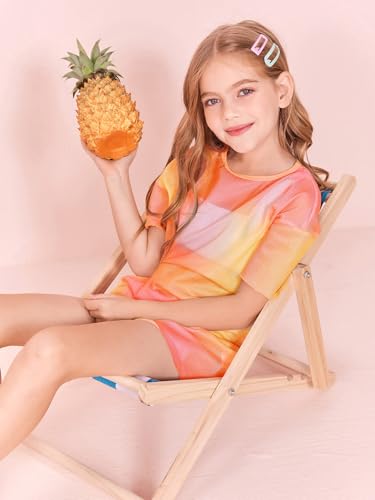 Image of Batermoon Girls Mesh Swim Cover Up Kids Summer Tie Dye Hollow Out Beach Coverup with Drawstring 5-14 Years