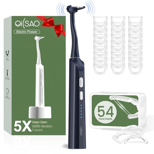 Electric Flosser (Dual Line & Gentle), Power Flosser Starter Kit with 54 Refill Heads & 5 Modes,Dental Glide Floss Picks for Sensitive Gums, Tight Teeth, Back Molars & Daily Oral Care, Dark Violet