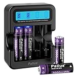 Pallus AA Rechargeable Lithium Batteries 1.5V 3000mWh with LCD Smart Charger, 4 Pack Fast Charging High Capacity Li-ion AA Battery, Type-C Input for Xbox X Controller, Bilink Doorbell, Cameras