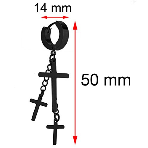 Charisma 80S Gothic Earring Cross Earrings For Men Dangle Hinged Hoop Huggie Earrings Stainless Steel 1 Pair, Black Ip Plated Color #TOP3