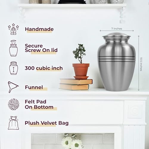 Image of Trupoint Memorials Cremation Urns for Human Ashes, Funeral Memorial Urn for Male and Female, Decorative Burial Metal Urn Collection for Adult Men & Women - Silver, XL (300 LB)