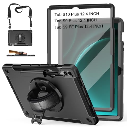 Image of Case for Galaxy Tab S10 Plus /S9 FE Plus /S9 Plus 12.4 INCH: TPU Cover for Samsung Tablet Tab S10+ /S9 FE+ /S9 + 12.4 inch 5G W /Screen Protector - Stand- Handle- Shoulder Strap- S-Pen Holder- Black