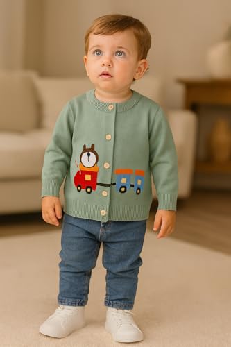Image of Bold N Elegant Knitted Car Cardigan Sweater for Infant Toddler Baby Boys n Girls | Warm Woolen Front Open Winter Sweater for Kids Infant Toddler Kids