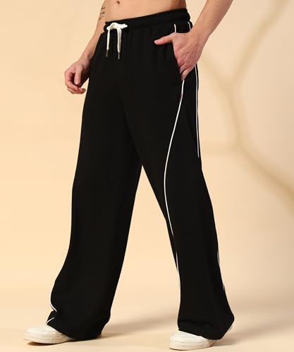 Image of POCKMAN Men Black & White Curve Pipping Wide Leg Comfort Joggers
