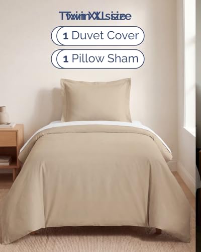 Image of Duvet Cover Twin /Twin XL Size Set - Extra Soft Twin /Twin XL Duvet Cover 68 inch x 90 inch with 1 Pillow Sham for Women, Men, Kids & Teens - Comfy, Easy-Care & Fade Free with Zipper Closures and Ties (Wheat)