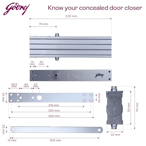 Image of Godrej Door Closer | Concealed Door Closer | Adjustable Power Size 4 | Door Weight Capacity: Upto 85kg | Max Door Width: 1100mm | Hidden Hydraulic in-Door Door Closer | Aluminium Body | 3 Yr Warranty