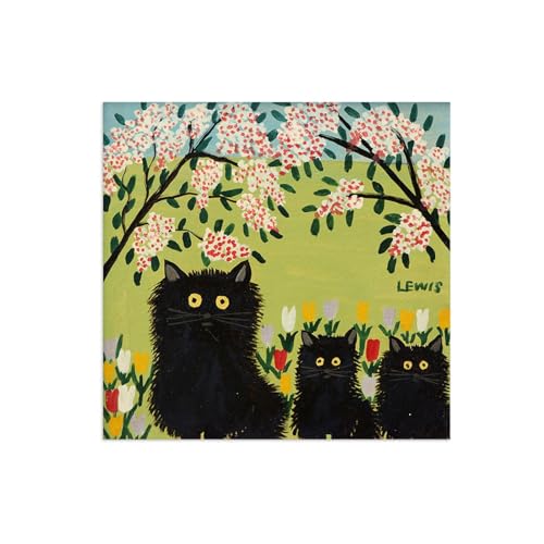 Tableau sur toile Trois chats noirs par Maud Lewis pour égayer votre salon ou bureau