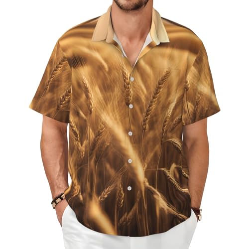 Chemise manches courtes homme imprimé champ de blé au design graphique et fluide