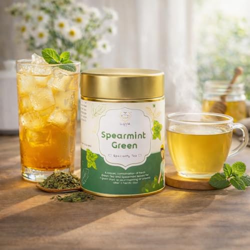 Image of LLUVIA TEA Spearmint Green Tea (50g) | Supports PCOD /PCOS, Hormonal Balance & Facial Hair | Herbal Loose Leaf Tea | Caffeine-Free | Antioxidant-Rich, Stress Relief & Refreshing