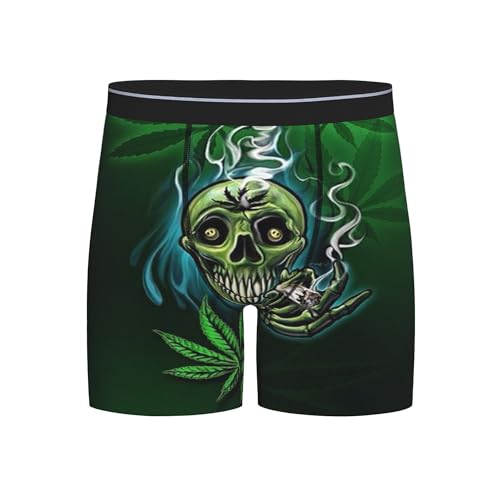skull smoke weed Adult Extended Boxer Briefs Men's Square Underpants Stretch Long Trunks