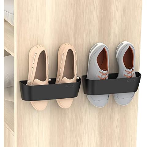 Yocice Wall Mounted Shoes Rack 2Pack with Sticky Hanging Strips, Plastic Shoes Holder Storage Organizer,Door Shoe Hangers (SM03-Black-2) Cover