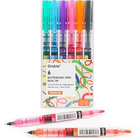 Grabie Dual Tip Brush Pens (3.5mm Chisel Tip + 0.5mm Needle Tip), Gel Pens, Gel Ink Pens For Journaling,Dual-Tip Notetaking Pen Set, Highlighters for Adult Coloring Books, Note Taking and Lettering Cover