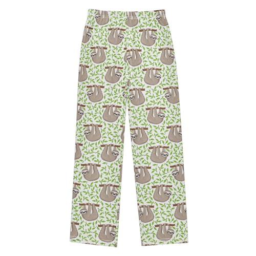 ZZXXB Sloth Spring Leaves Boys Long Pants Soft Trousers Elastic Waist Kids Lounge Bottoms with Pockets S-XL
