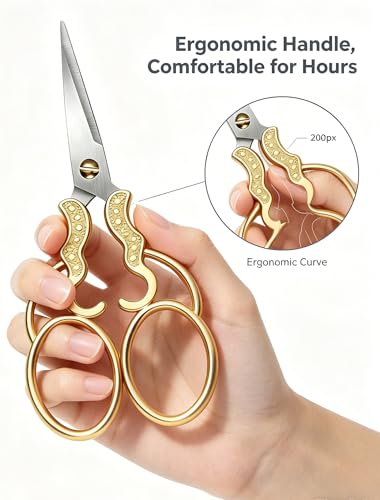 2 PCS Fabric Scissors with 2 Covers- 5-Inch Retro Stainless Steel Precision Scissors, Corrosion & Rust Resistant, Sharp Cutting, Lightweight–Suitable for Embroidery Thread, Paper, Yarn — view 3