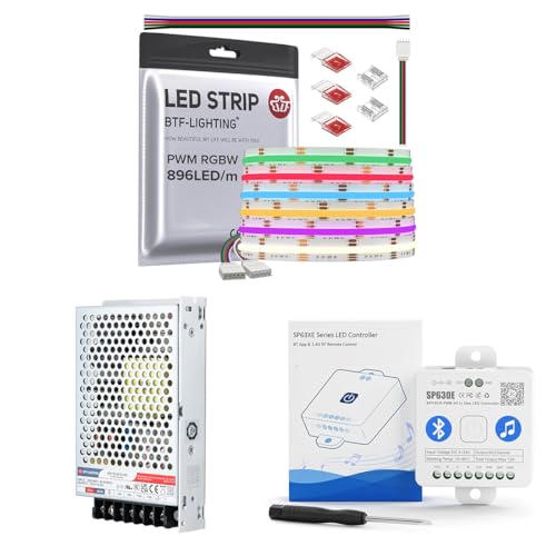 Tira LED RGBW FCOB 16.4FT 896LED/m 12V con Fuente y Controlador miniatura 1