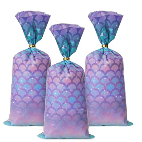 30pcs Bolsas Chuches Cumpleaños Sirenita Bolsitas Regalo Niñas Plástico Sirena 27,5x12,5cm...