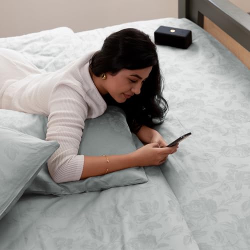 Image of Blue Dahlia 100% Cotton, King Size /Double, Elastic Fitted Bedsheet (72 inchx78 inch) + 2 Pillow Covers,Fits Upto 10 inch Mattress, 300TC Premium Bedsheet, Jacquard Rose Pattern - Light Grey