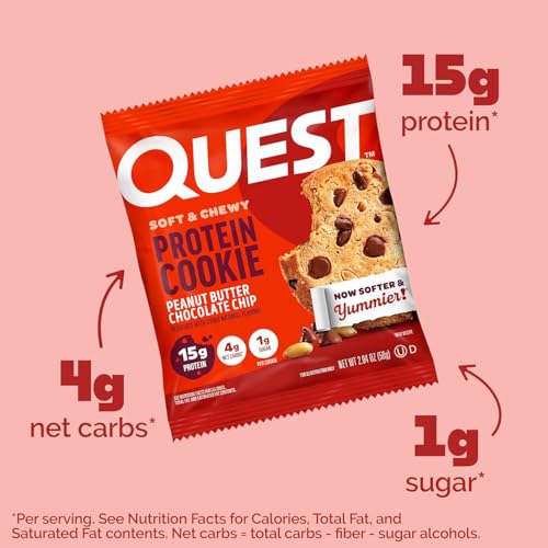 Image of Quest Nutrition Peanut Butter Protein Cookie, 15g Protein, 1g Sugar, 5g Net Carbs, Keto Friendly, High Protein, Low Carb, 12 Count (Pack of 6)