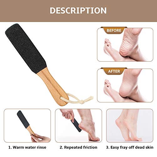 Chrider Foot File Callus Remover Foot Scrubber & Pumice Stone Set, Professional Wood Pedicure Foot File, Foot Care Pedicure to Remove Hard Skin and Corn, Can be Used on Both Wet and Dry Feet, 2 Packs