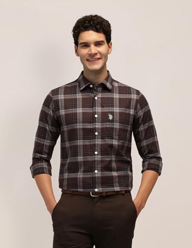 Image of U.S. POLO ASSN. Men's Pure Cotton Regular Fit Grid Tattersall Checked Shirt