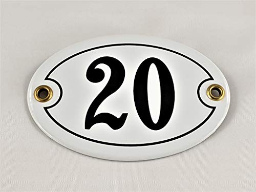 Preisvergleich Produktbild Emaille Hausnummer Schild Nr. 20, oval, Weiß-Schwarz"Handarbeit"