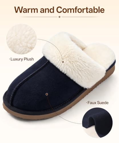 Image of Litfun Fuzzy Memory Foam Slippers for Women Indoor Outdoor House Shoes