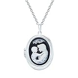 Personalisieren Vintage viktorianischen Stil schwarz weiß craved Mutter und Kind lieben Cameo Foto Medaillon Anhänger Sohn Tochter Halskette für Frauen 925 Sterling Silber Frauen halten Bild