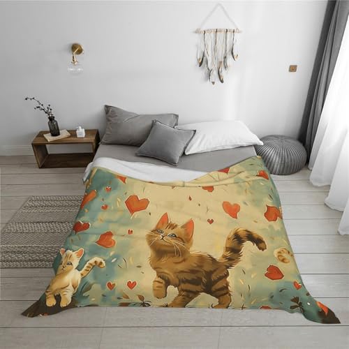 Couverture en flanelle Happy Walking Kitty plaid 150x125 cm chat