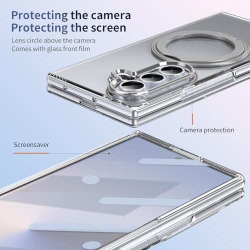 XIMAND for Samsung Galaxy Z Fold 7 Case with Magnetic Ring Holder, 360 Rotating Bracket, Built-in Front Screen Len Protector, Anti-Yellowing & Anti-Fingerprint Crystal Clear Case.(Silver) by XIMAND - Used condition - Image 5