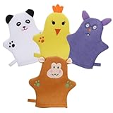 VINTORKY 4個 かわいい動物デザインキッズバスミット 用ボディスクラブ手袋 やわらか泡立ち洗浄 デリケート肌対応入浴用グローブ 疲労復マッ
