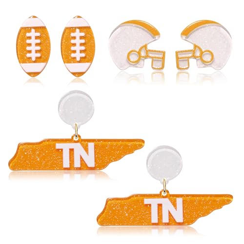 Boderier 3 Pairs Football Earrings For Women Acrylic Football Helmet Stud Earrings State College Dangle Earrings Game Day Sports Lover Jewelry Gifts For Fans cover