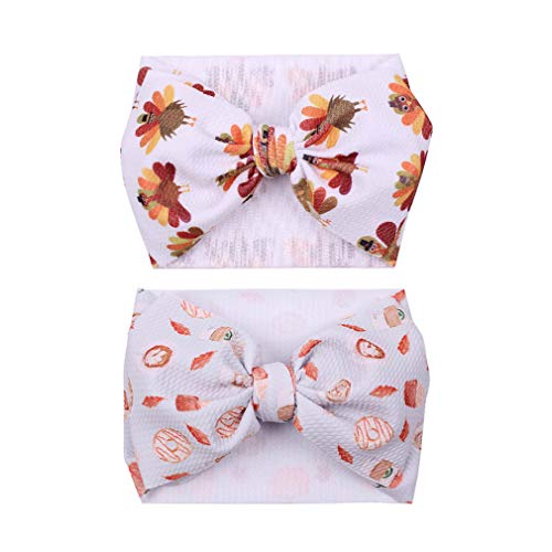 YanJie Baby Large Bows Headwrap Stretch Print Textured Fabric Top Knot Turban Headband Hair Accessories 2pcs/pack (7thanksgiving)