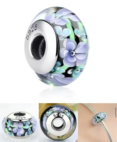 Abalorio de flor morada de plata 925 para personalizar tu pulsera en el día a día 2