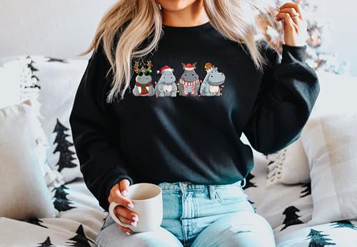 Christmas Hippo Sweatshirt, Cute Retro Hippo Xmas Gift Shirt, Hippo Lover Christmas Shirt, Hippo Xmas Tee Gift, Xmas Hoodie Present, Cozy Winter Shirt, Oversized Shirt, Cute Animal Christmas Gift4