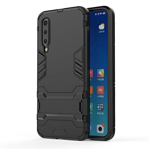 MHHQ Xiaomi Mi 9 SE Funda, 2in1 Armadura Combinación A Prueba de Choques Heavy Duty Escudo Cáscara Dura PC + Suave TPU Silicona Rubber Case Cover con Soporte para Xiaomi Mi 9 SE -All Black