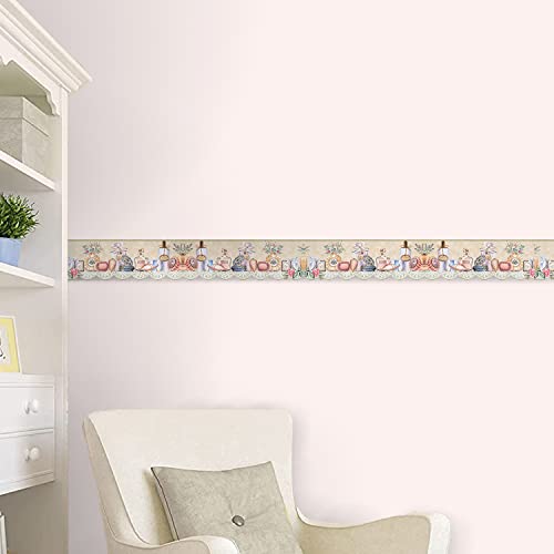 Wall Border - Vintage Powder Table Soap Cream Perfume Seashell Scalloped Fashion Wallpaper Border Retro Design, Prepasted Roll 15 Ft. X 7 In. #TOP3