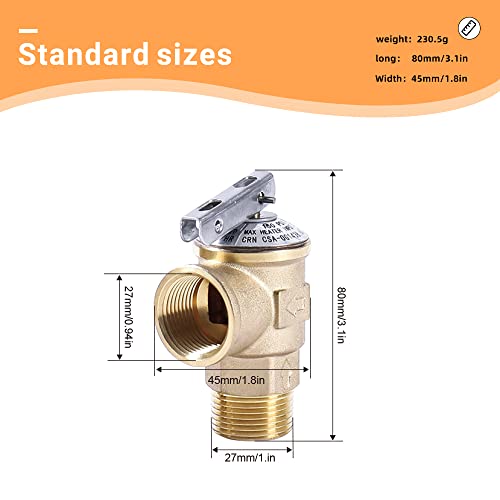 Slocable Pressure Relief Valve with 3/4Inch Pipe Thread,150Psi ,Brass