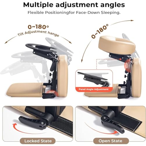 Kit de masaje de cuna portátil 3 en 1 beige con reposacabezas ajustable para mesa y hogar 5