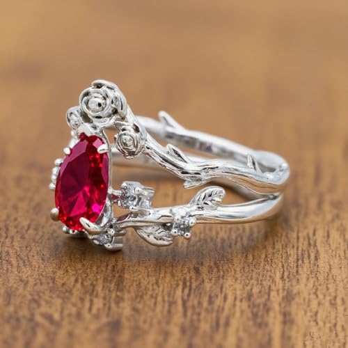 Women's teardrop shape gemstone engagement ring set ruby, sapphire, emerald, amethyst turquoise birthstone 925 silver flower design ring, unique bridal wedding ring, size 4-163