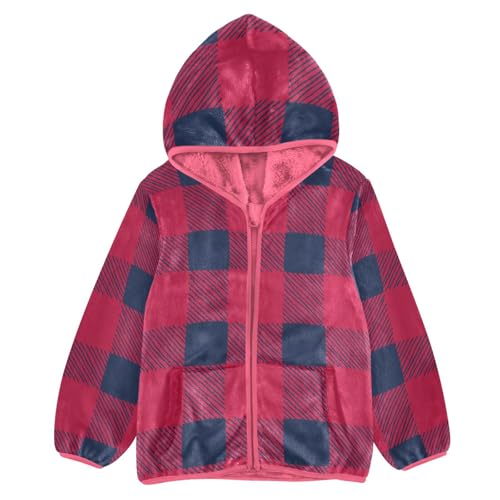 GuoChe Blue Red Buffalo Plaid Kids Sherpa Jacket