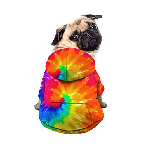 Howilath Dog Hoodie Dog Sweaters With Hat, Tie-Dye Rainbow Soft And Warm Dog Sweater For Small Medium Large Dogs Cats Shirt - M #TOP1