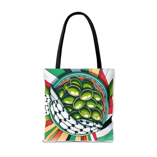 Vibrant Olive Design Palestine Keffiyeh Tote Bag, Palestinian Gifts Michigan Eco-Shopping Bag, Boho Farmer's Market Handbag2